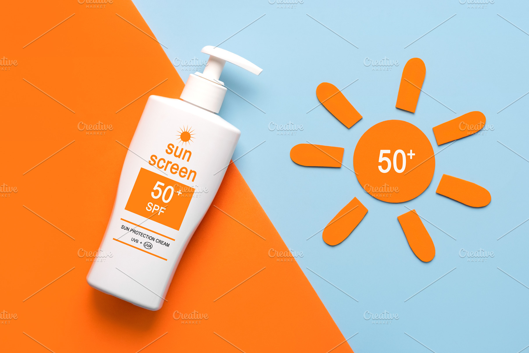Top view of bottle of sunscreen, a Health & Medical Photo by esthermm