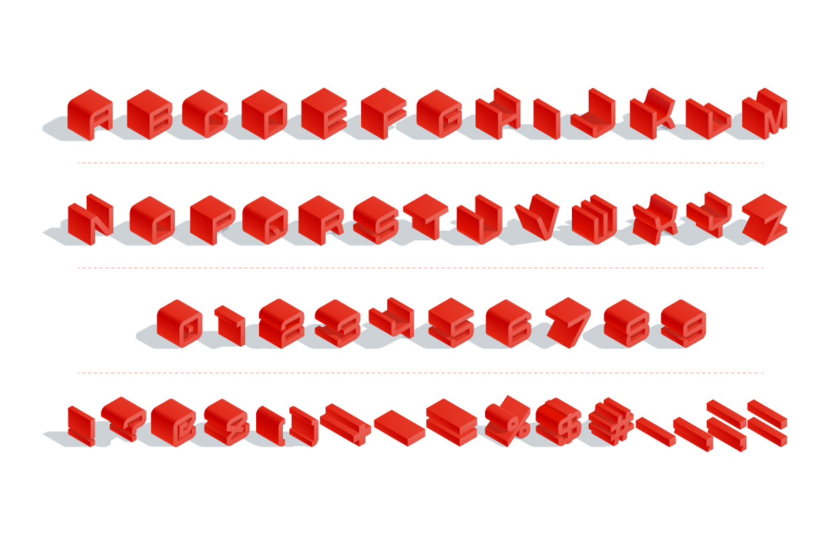 Vector 3D isometric red letters preview 2