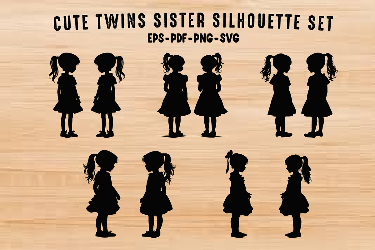 Twin Girls Silhouettes SVG Set, a Person Illustration by Gfx Expert Team (Photo 1 of 3)