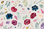 Burgundy + Navy Watercolour Flowers, an Illustration by ClementineCreative (Thumbnail 7 of 9)