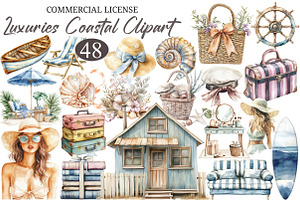 Watercolor Luxuries Coastal Clipart, an Illustration by designcity5