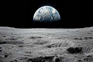 View of Earth from lunar surface during lunar exploration mission, a Photo by OSORIOartist