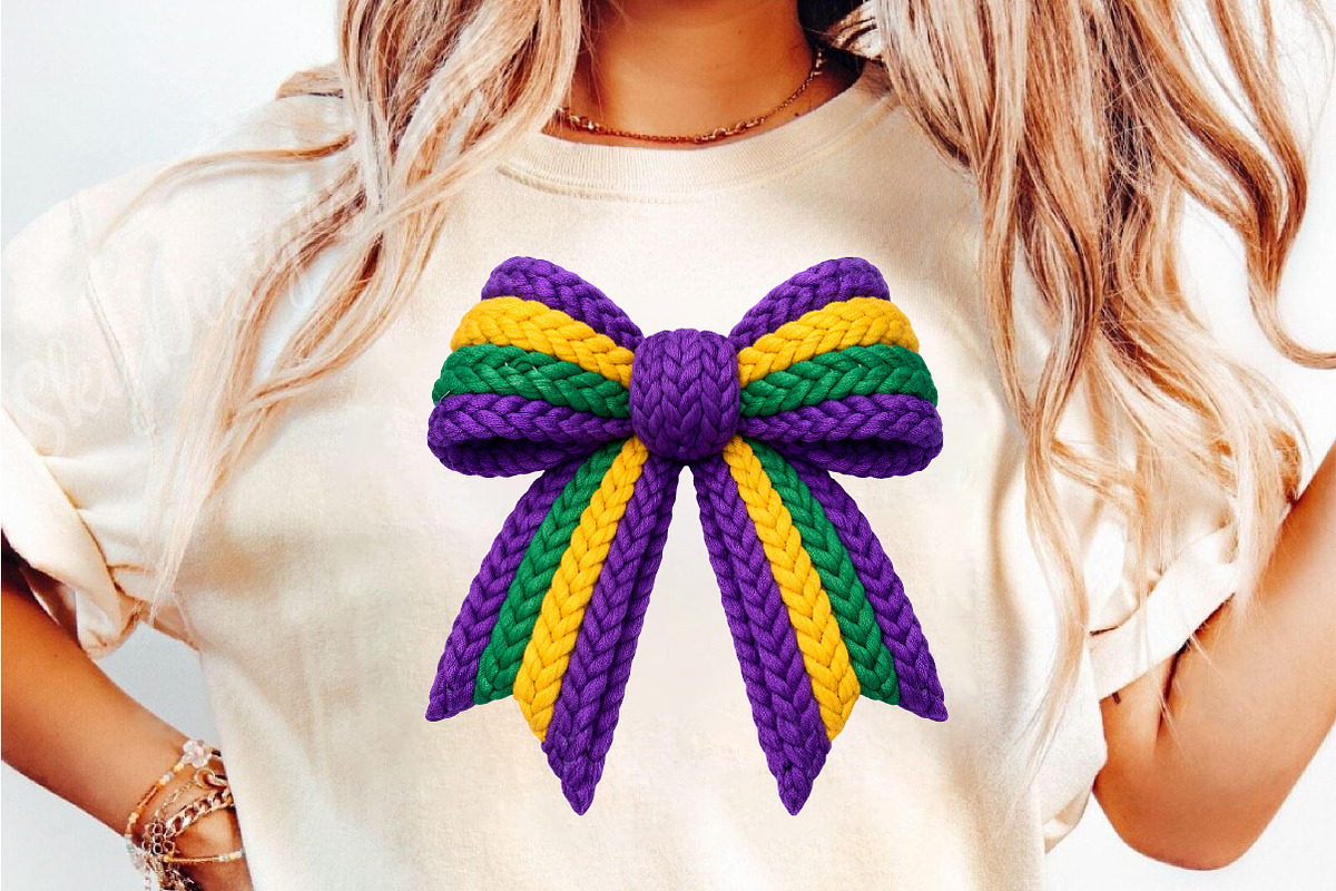 Faux Yarn Mardi Gras Coquette Bow, an Illustration by DreamCafeArt (Photo 3 of 8)