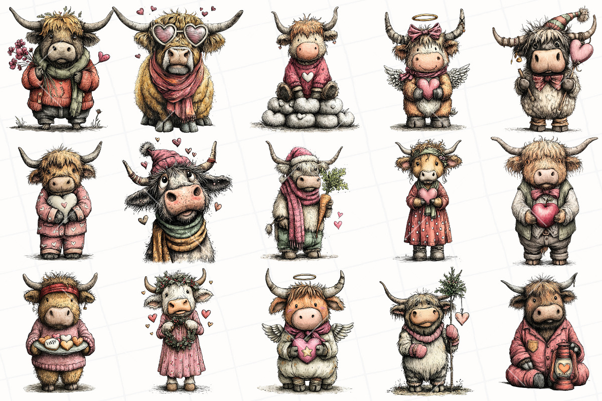 Whimsical Valentine Cow Clipart, an Illustration by OK Design (Photo 3 of 6)