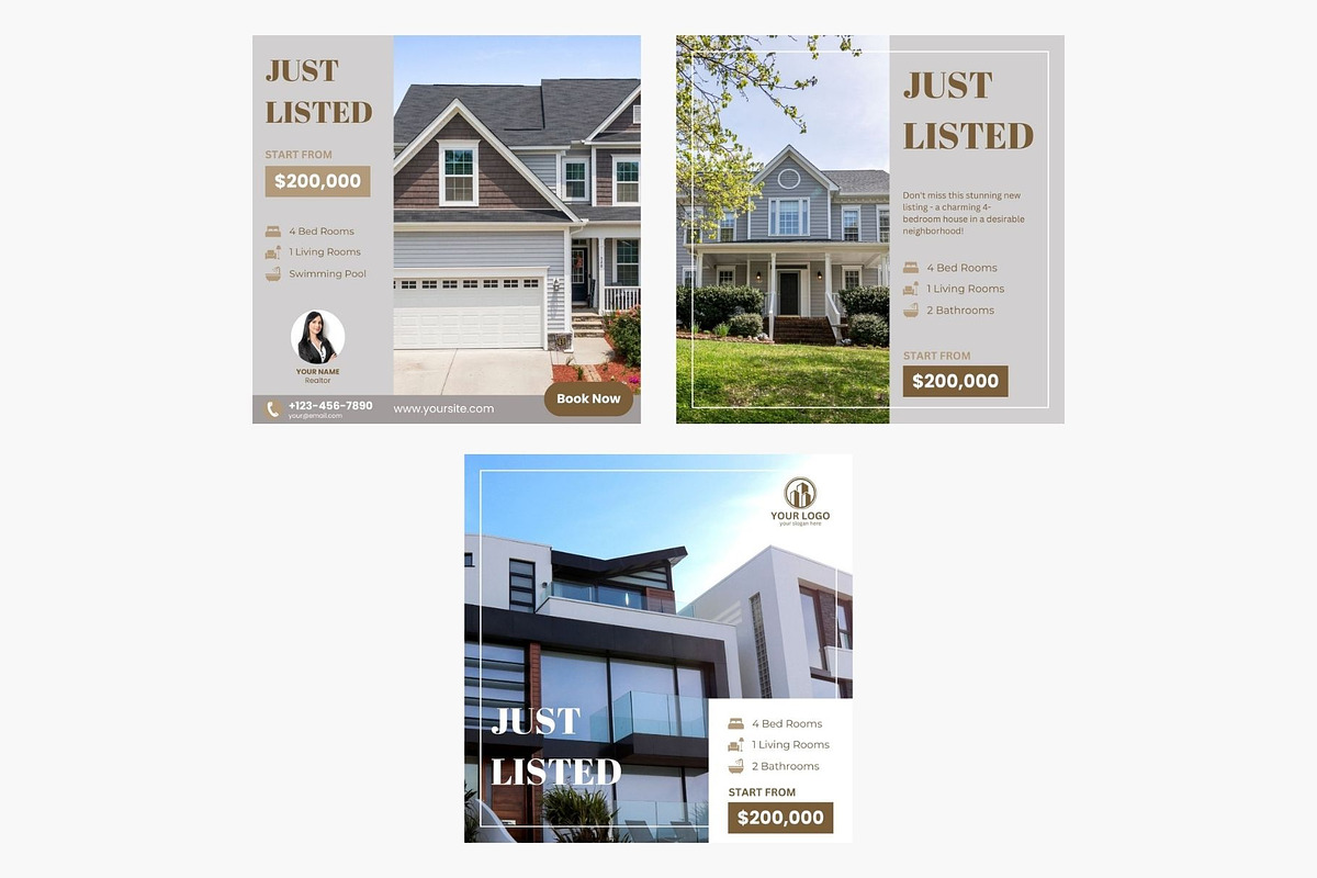 9 Just Listed Real Estate Templates, a Social Media Template by TemplatePlus.net (Photo 3 of 7)