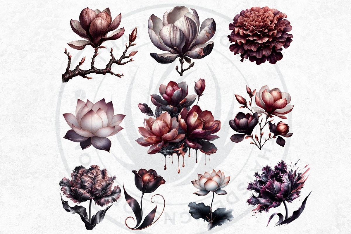 Moody Rose Gold and Mauve Flowers, a Decorative Illustration by ThatsDesignArt (Photo 5 of 10)