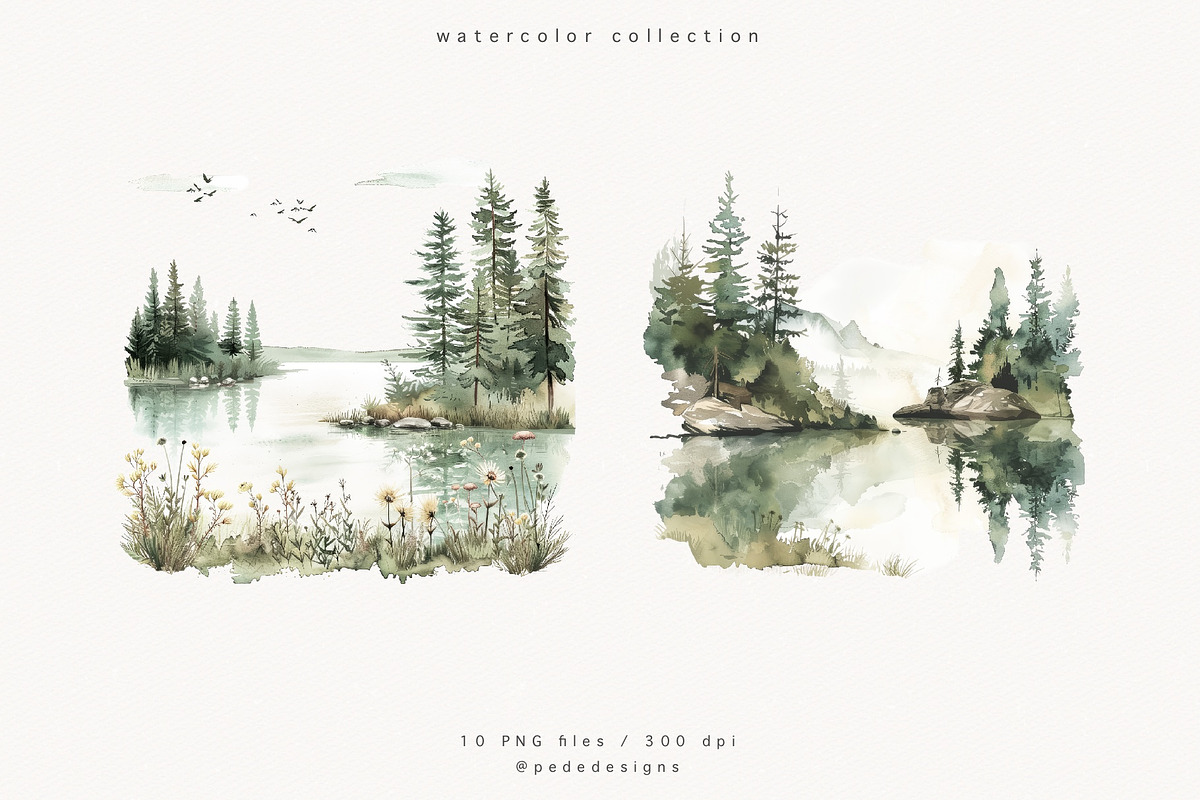 Pine Trees & Lake, a Decorative Illustration by PeDe Designs (Photo 9 of 12)