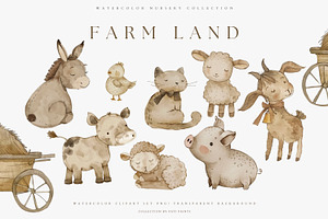 Nursery Farm Animals Clipart Set, an Animal Illustration by Pati Paints