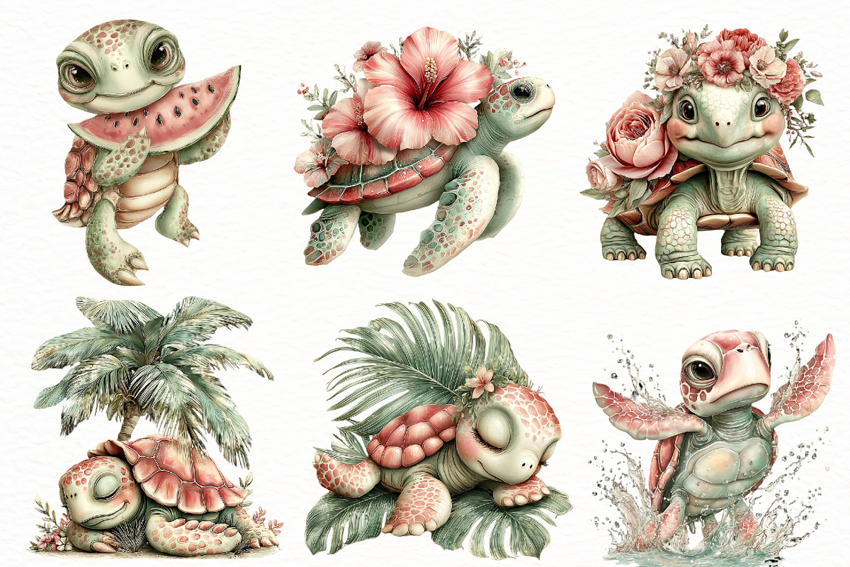 Whimsical Summer turtle Clipart, an Illustration by Designworld (Photo 2 of 8)
