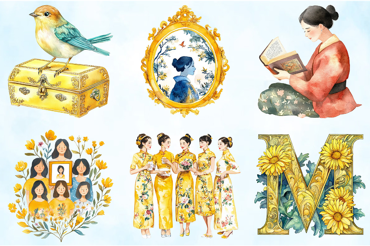 Yellow Chinoiserie Mothers Day PNG, an Illustration by Craft Nest (Photo 3 of 5)