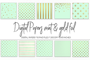 Digital Paper Mint and Gold Foil