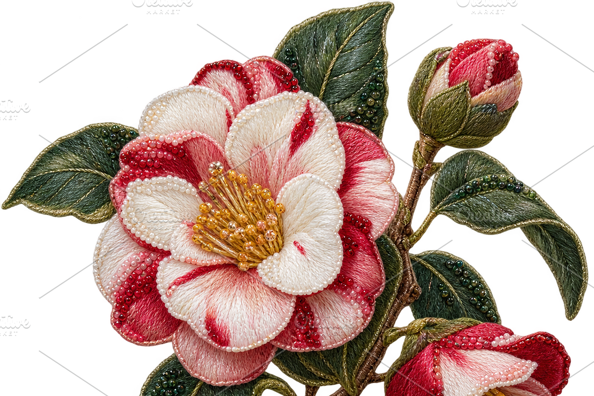 Beaded Camellia PNG, an Object Graphic by The Edit (Photo 1 of 3)