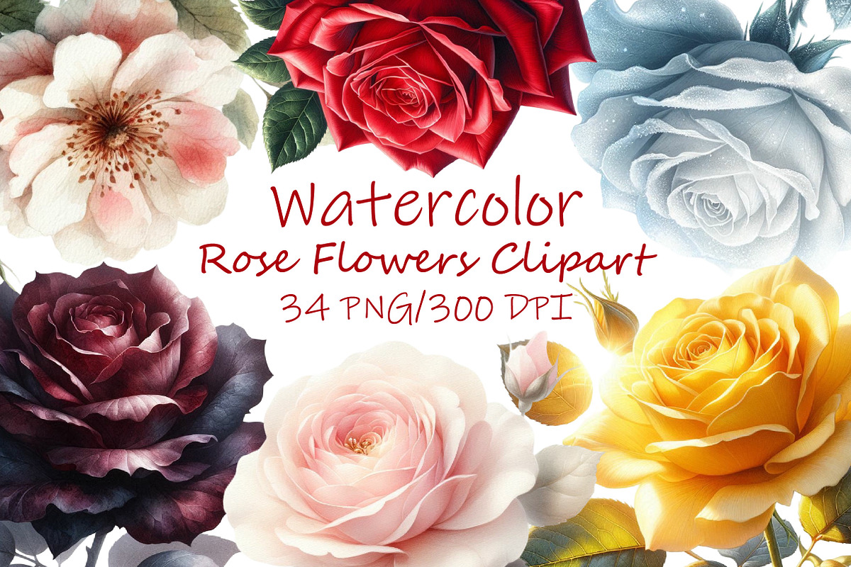 Watercolor Rose Flowers Clipart, an Illustration by Libby Wishes (Photo 1 of 3)