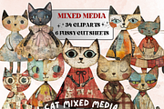 Whimsical Cat Mixed Media Clipart, a Background Graphic by GiraffeCreative (Thumbnail 1 of 9)