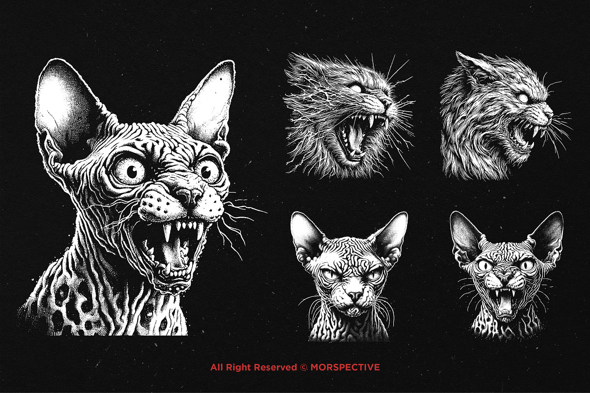 10 Bundle Dark Art Cats Gothic, an Illustration by Morspective (Photo 3 of 7)