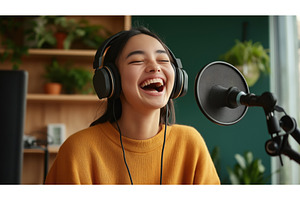 Asian woman wearing headphones, a Person Photo by Sergey Kotenev