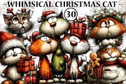 Whimsical Christmas Cat Clipart, an Illustration by CreationArt (Thumbnail 1 of 5)