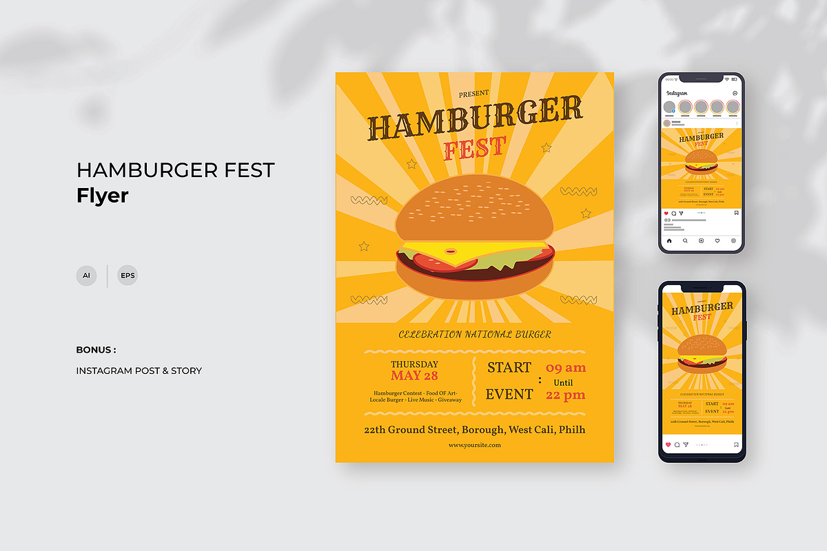HAMBURGER FEST, a Flyer Template by LIOKIVA Studio
