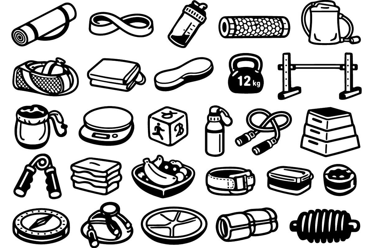 Fitness Gear Essentials Clipart Set, an Illustration by designvectx (Photo 2 of 3)