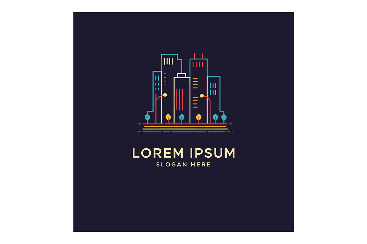 Urban skyline with colorful neon lig, an Illustration by designvectx