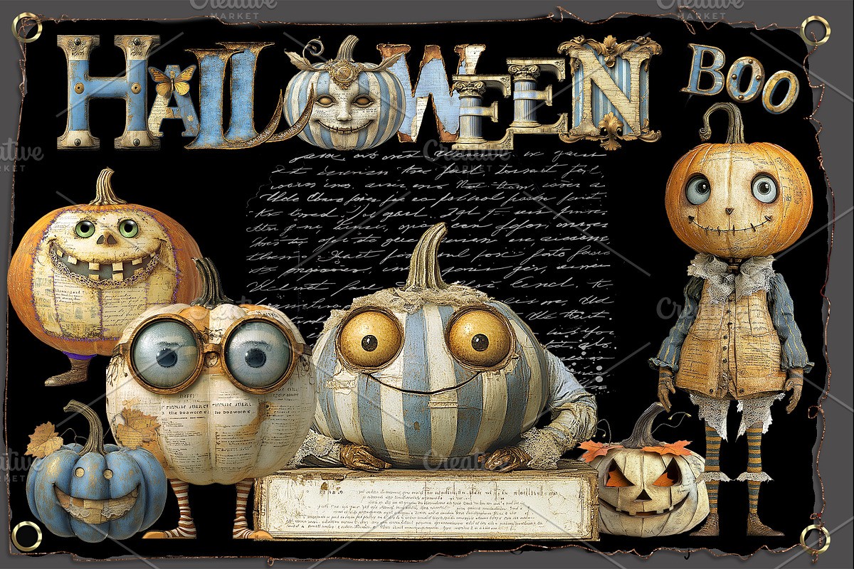 Quirky Halloween Pumpkin Clipart Kit, a Decorative Illustration by Area (Photo 14 of 17)
