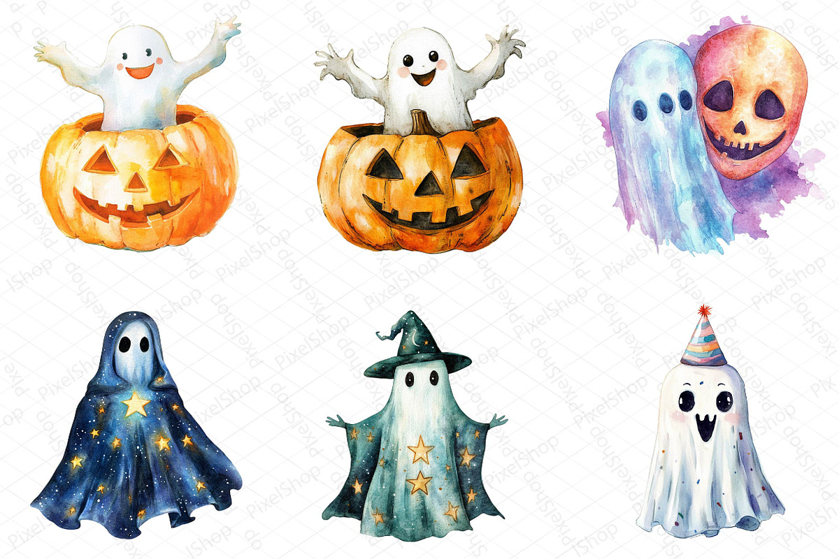 Vibrant Halloween Ghost Clipart, an Illustration by DreamPrint404 (Photo 5 of 5)