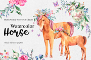 Watercolor Horse Unicorn Clipart, an Animal Illustration by Belusuab (Thumbnail 2 of 18)