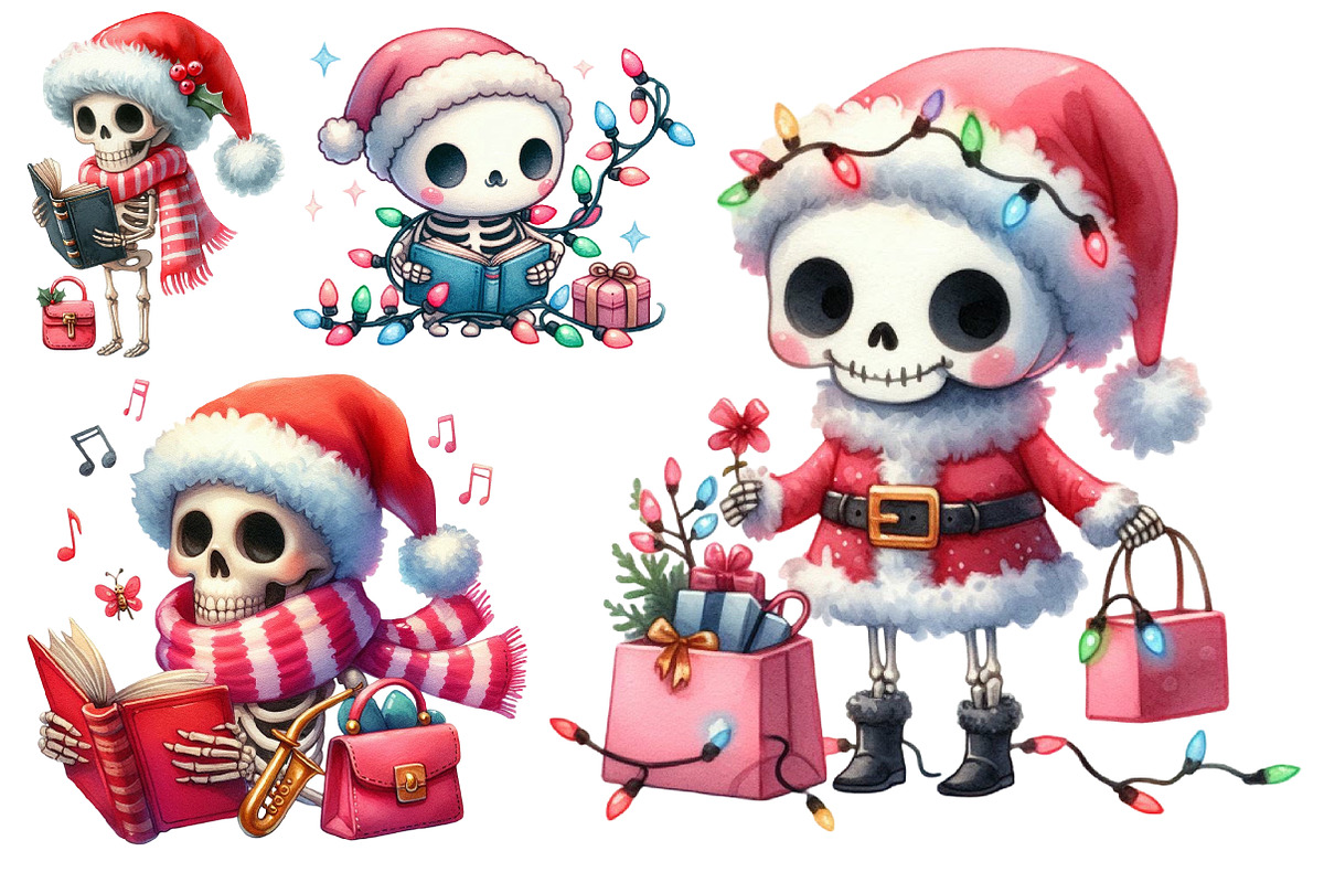Cute Christmas Skeleton PNG Clipart, a Seasonal Illustration by CitraGraphics (Photo 4 of 6)