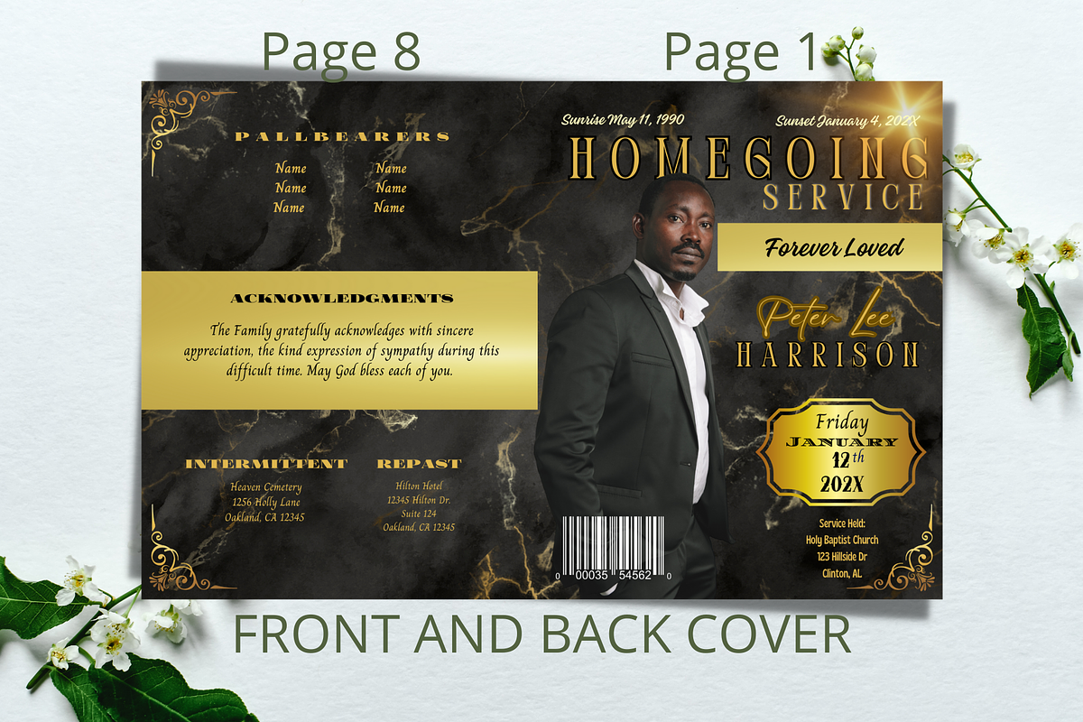 Regal Black and Gold Funeral Program, a Brochure Template by Feel Inspired Digitals (Photo 2 of 6)