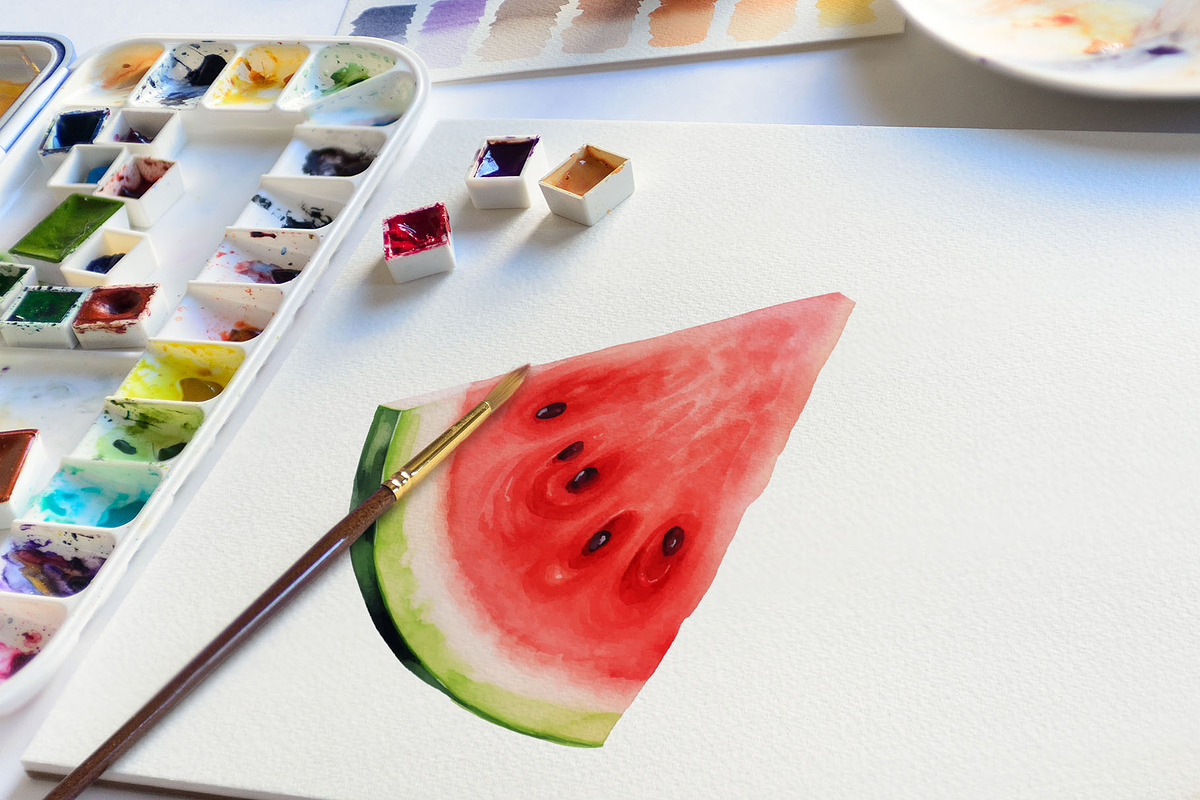 Watercolor Watermelon Vector Set, a Pattern Graphic by Deckar_art (Photo 3 of 3)