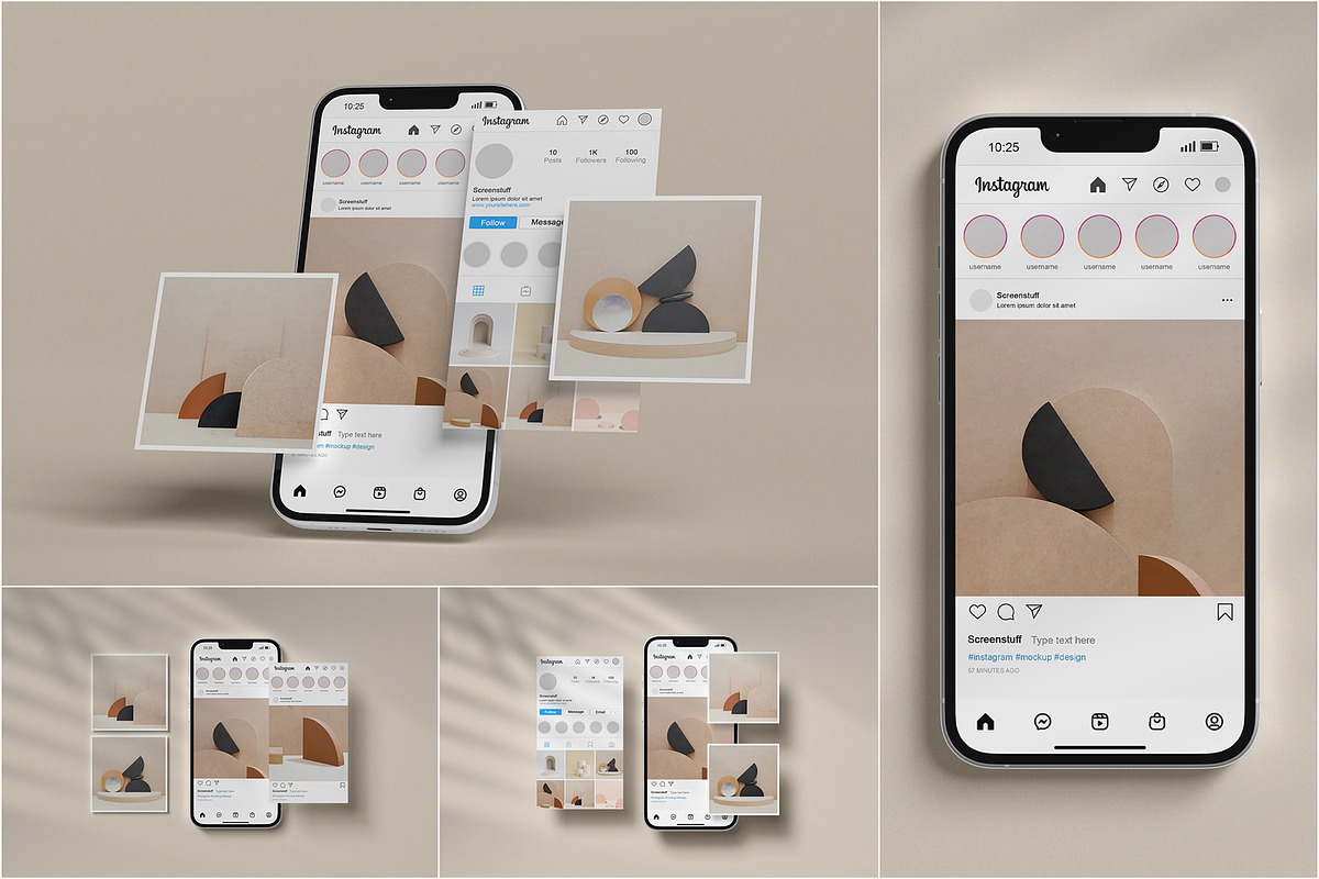 Instagram Post and Stories Mockup, a Device Mockup by graphicstuff.std (Photo 1 of 10)