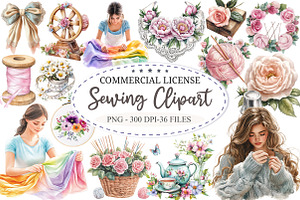 Watercolor Sewing Clipart Bundle