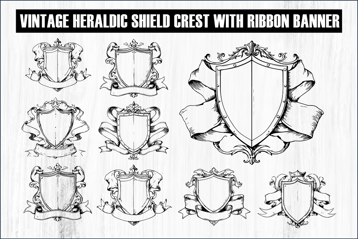 Hand-Drawn Heraldic Shield and Ribbo, a Graphic by BIPLOB EXPERT (Photo 1 of 8)