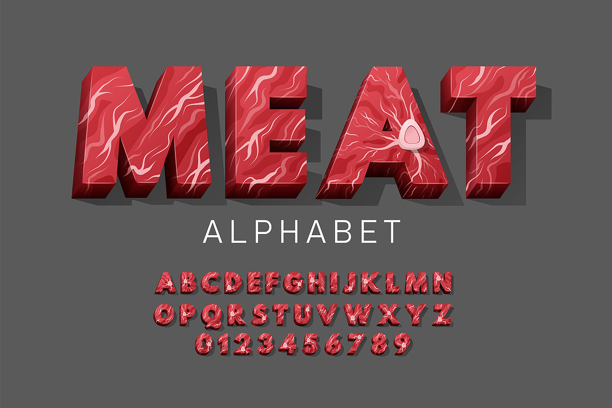 Raw Meat Alphabet Font Set, a Graphic by Pro_Vector