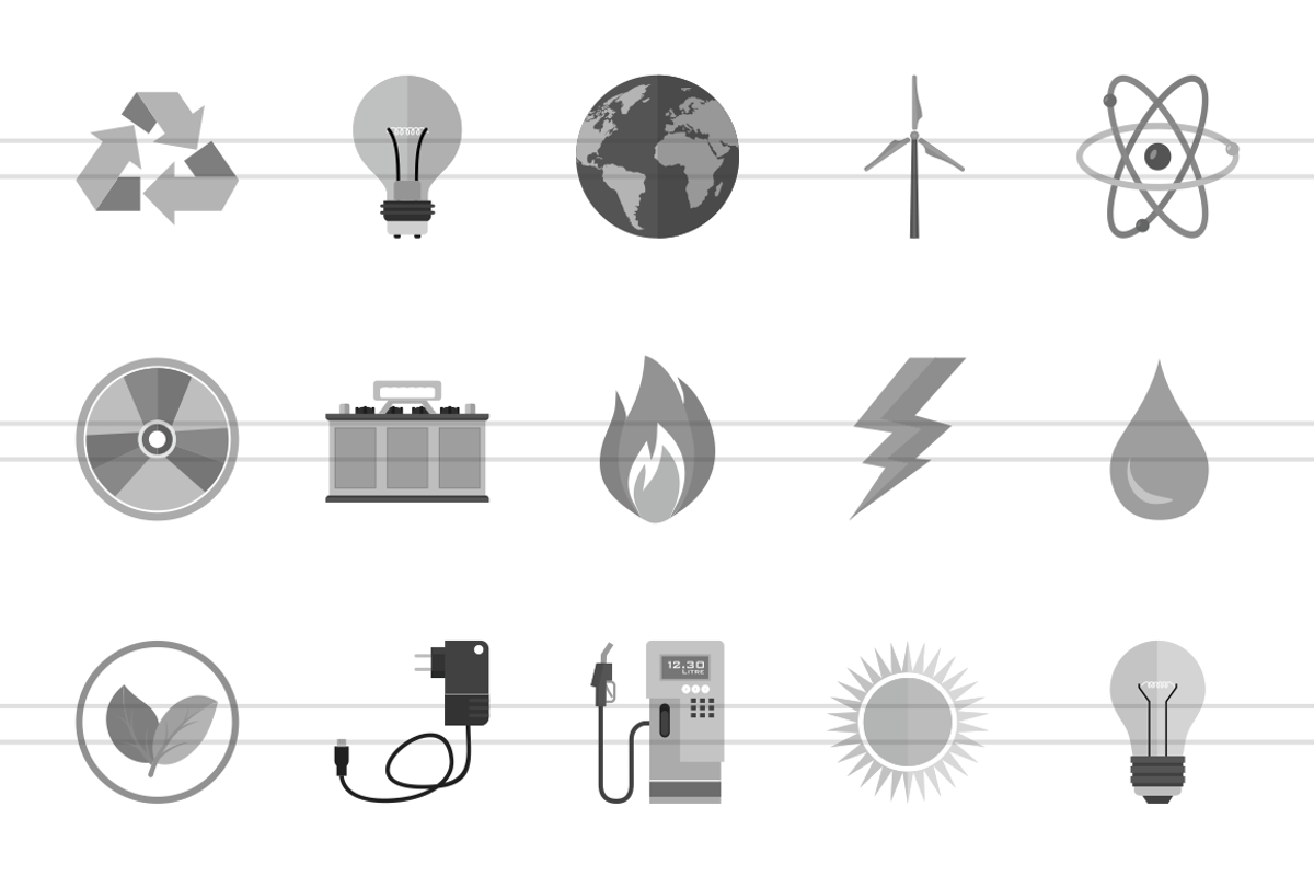 50 Energy Greyscale Icons preview 2
