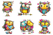 Whimsical Valentine Owl Clipart, an Illustration by designcity5 (Thumbnail 3 of 5)