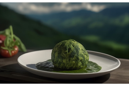 Spinach meatballs on plate. Generate, a Food & Drink Photo by Ylivdesign