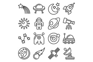 Space Icon Set On White Background