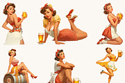 Retro Vintage Beer Girl Clipart, a Person Illustration by BusyDaydesign (Thumbnail 5 of 9)