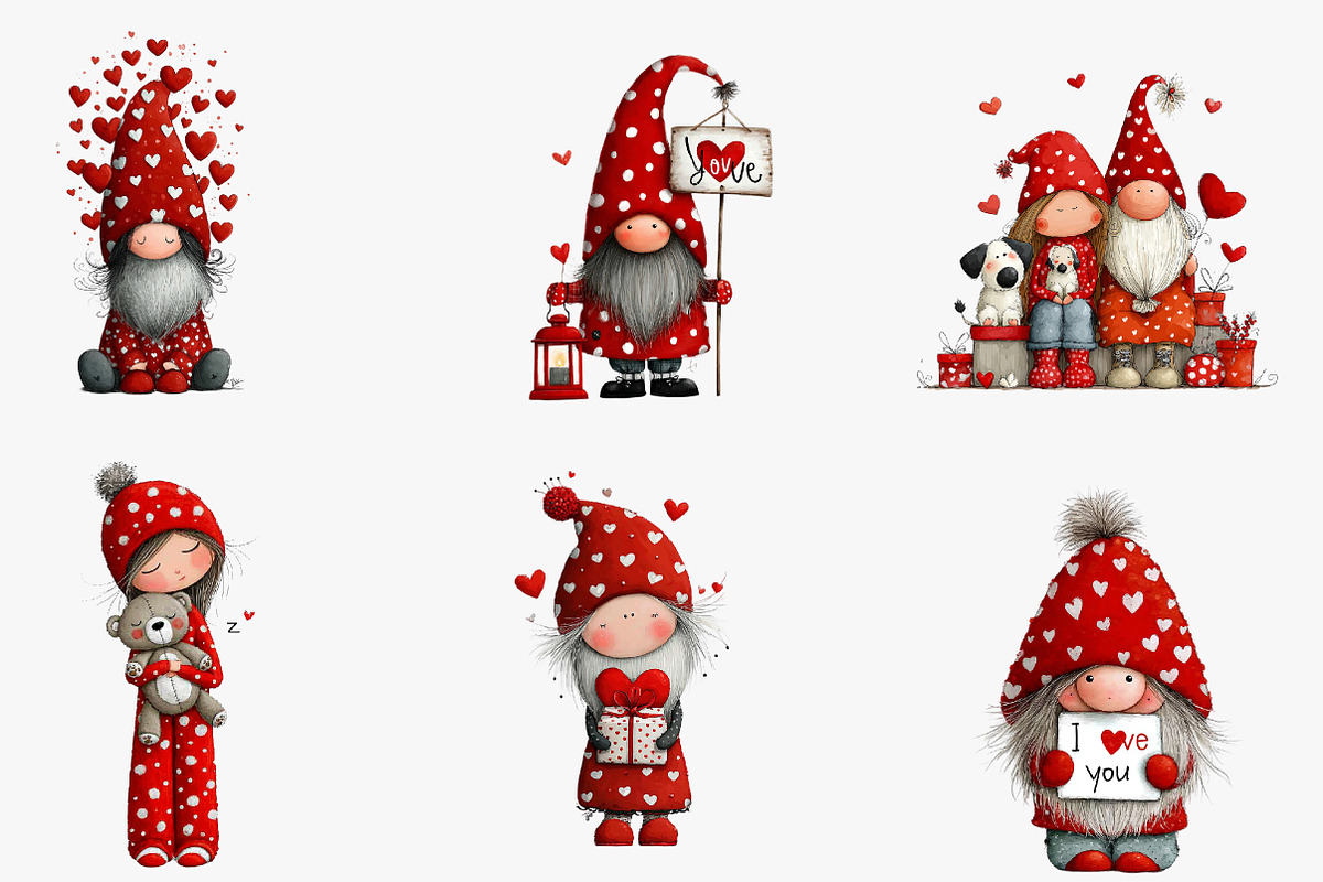 Watercolor Valentines Gnome Clipart, an Illustration by CreationArt (Photo 2 of 5)
