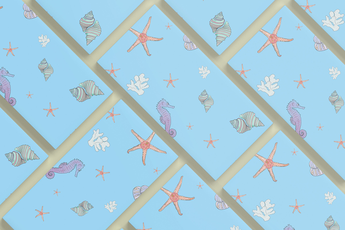 Blue Sea Life seamless pattern, a Seasonal Illustration by NatArt (Photo 3 of 3)