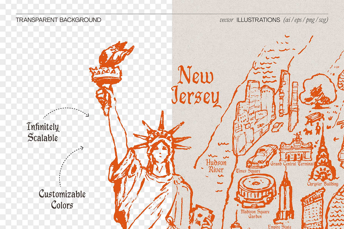 New York City Hand-Drawn Map, an Empty State Illustration by TheMountBirdStudio (Photo 2 of 8)