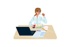Businesswoman eating healthy lunch, a Food Illustration by pikepicture