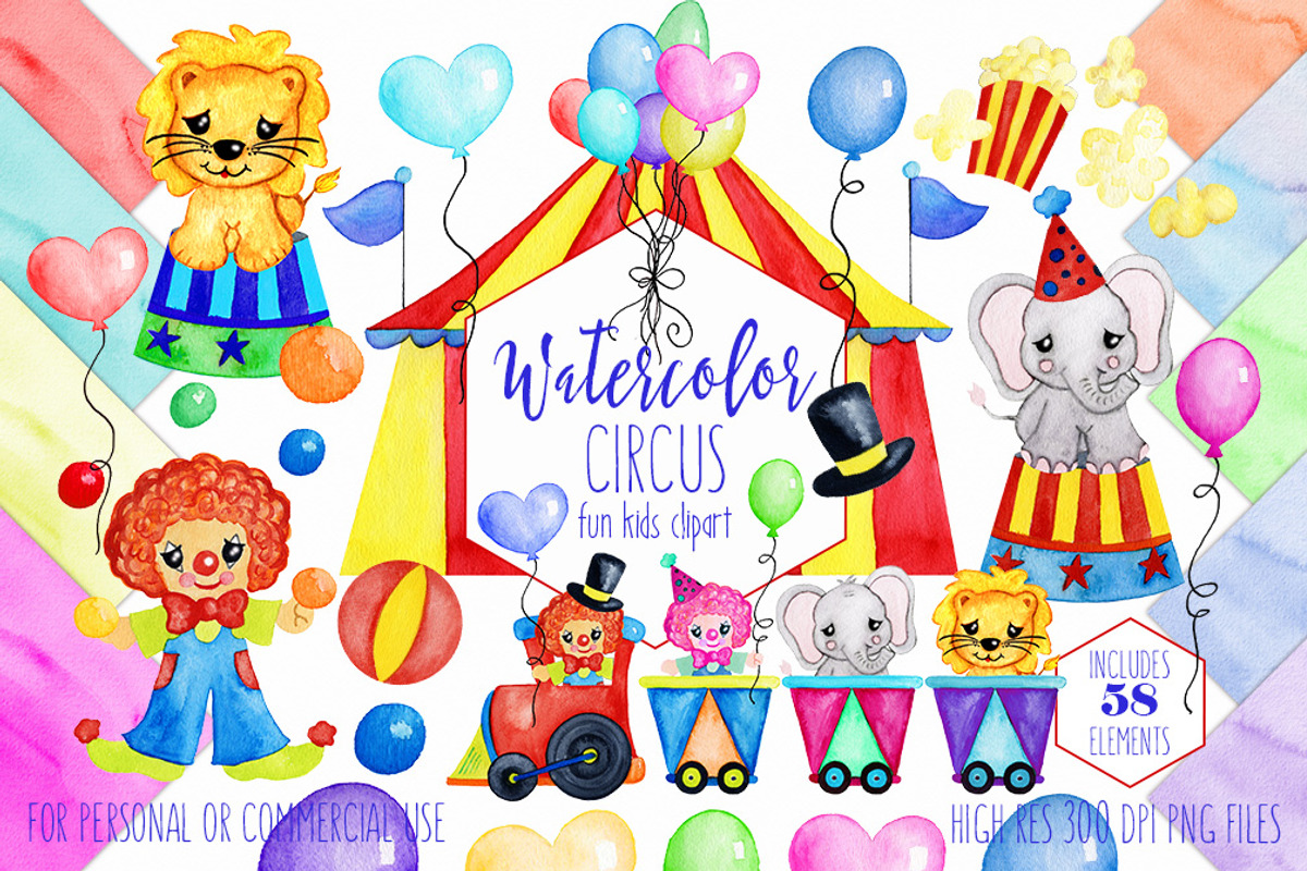 Cute Watercolor Circus Graphic Set, an Animal Illustration by ...