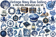 Vintage Navy Blue Sailing Clipart, an Illustration by Sublimation Artist (Thumbnail 1 of 6)