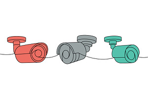 Security cameras one line colored, an Object Illustration by GraphiShop