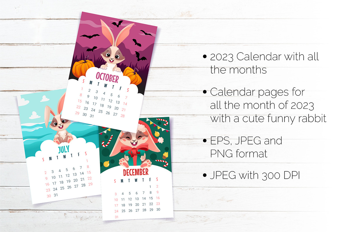 Printable rabbit calendar 2023