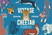 Vintage Cheetah Illustrations, an Animal Illustration by ARQAM Studio (Thumbnail 1 of 9)