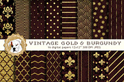 Gold and Burgundy Digital Paper, a Pattern Graphic by BouncyBulldog (Thumbnail 1 of 2)