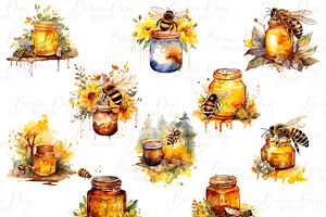 Watercolor Bees Clipart Bundle